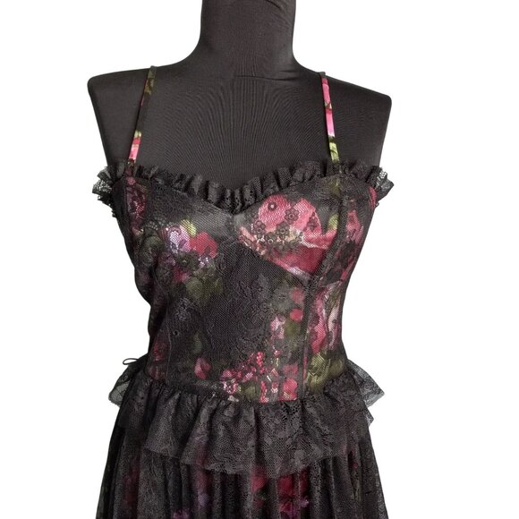 Pearl By Georgina Chapman of Marchesa Size 4 Dress Black Floral Lace Midi Flirty - Picture 6 of 14